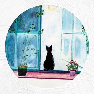 Vintage MEBEL Black Cat Sitting in Window Melamine Tray Hot Plate Trivet